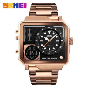SKMEI Mens Gold Watches Digital Electronic Watch Stainless Steel Watch